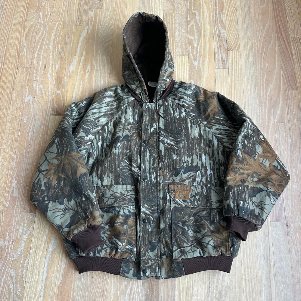 Vintage Duxbak Camouflage Bomber Jacket Hooded Utility Outdoor Hunting L/XL